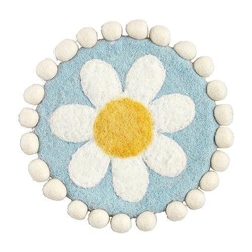Muc Pie Spring Felted Wool Trivet, Blue Dasiey; 8' Dia