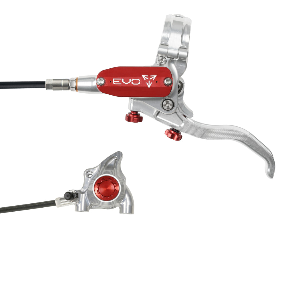 Hope Tech 4 EVO X2 Flatmount - Silver/Red - Braided - No Rotor