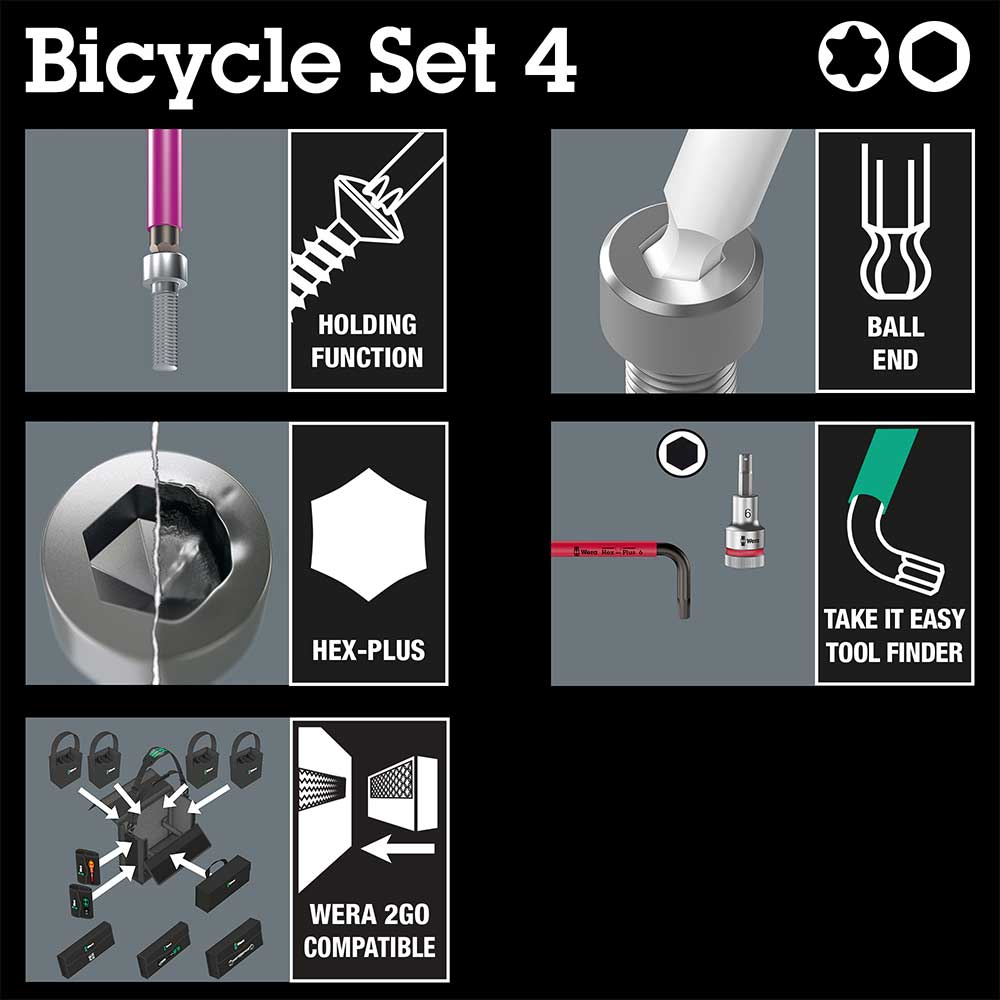 Wera Bicycle Set 4 Colour Coded Hex & Torx L-Keys Set 9pcs