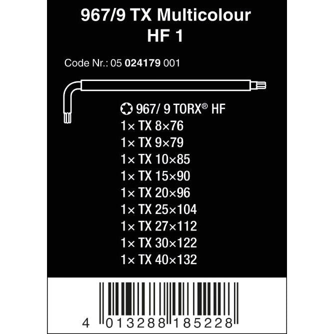 Wera 967/9 TX Multicolour HF 1 L-key Set With Holding Function