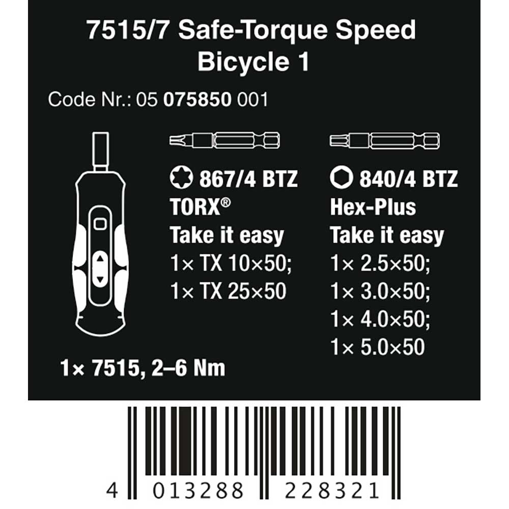 Wera 7515/7 Kraftform Safe-Torque Speed Bicycle 1, 7 pieces