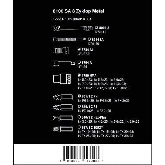 Wera 8100 SA 8 Zyklop Ratchet Set With Switch Lever 1/4