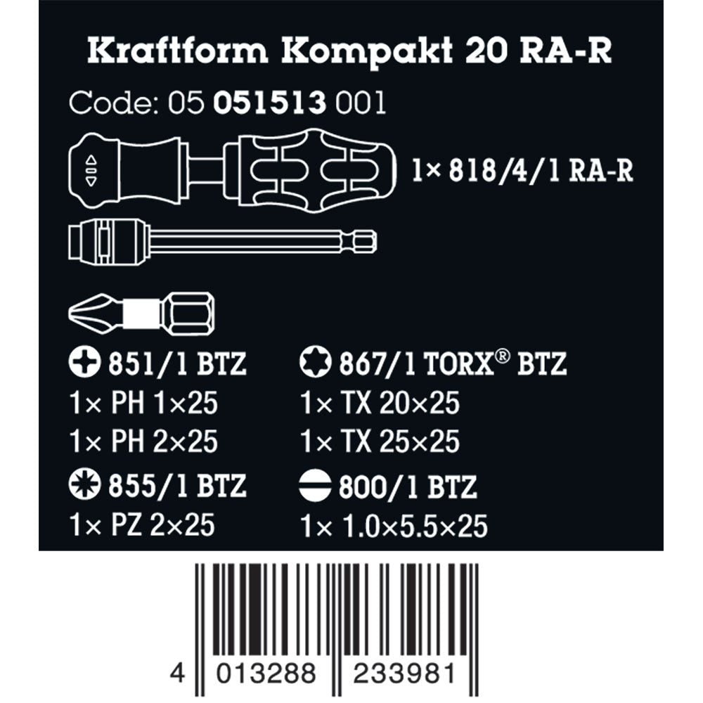 Wera Kraftform Kompakt 20 Screwdriver Set, 6 Pieces