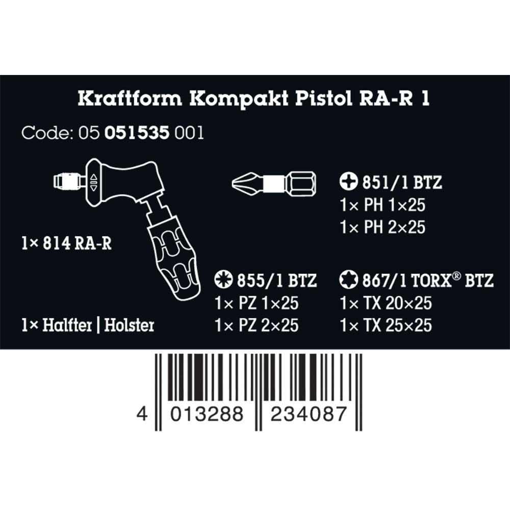 Wera Kraftform Kompakt Ratchet Pistol R1, 7 Pieces