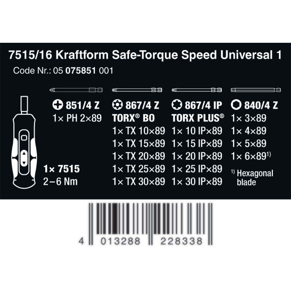 Wera 7515/16 Kraftform Safe Torque Universal Set