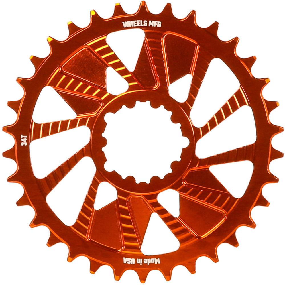 Wheels Manufacturing Wheels MFG Chainring - Anodized Shimano Direct Mount HG+ - 1.5mm Inboard - 34 teeth / Orange