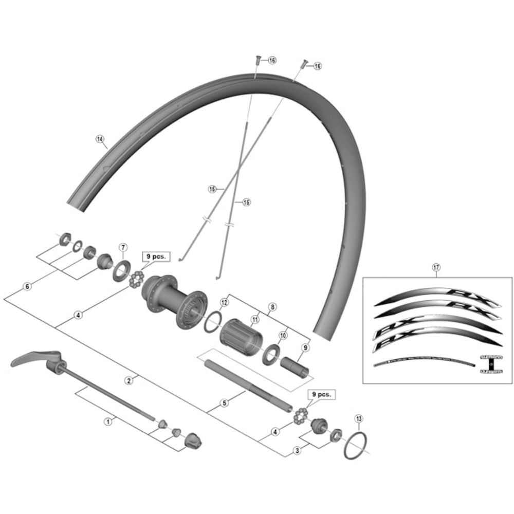 Shimano WH-RX010-R complete quick release, 168 mm