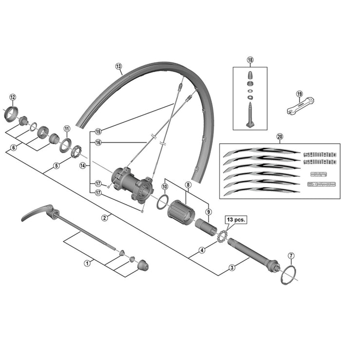 Shimano WH-RS500-TL-R complete quick release, 168 mm