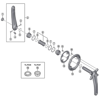 Shimano FC-M8000 XT 11 speed double inner chainring 24T-BB for 34-24T