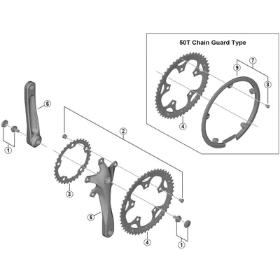 Shimano FC-RS200 chainring fixing bolts, M8 x 8.5 mm, pack of 5