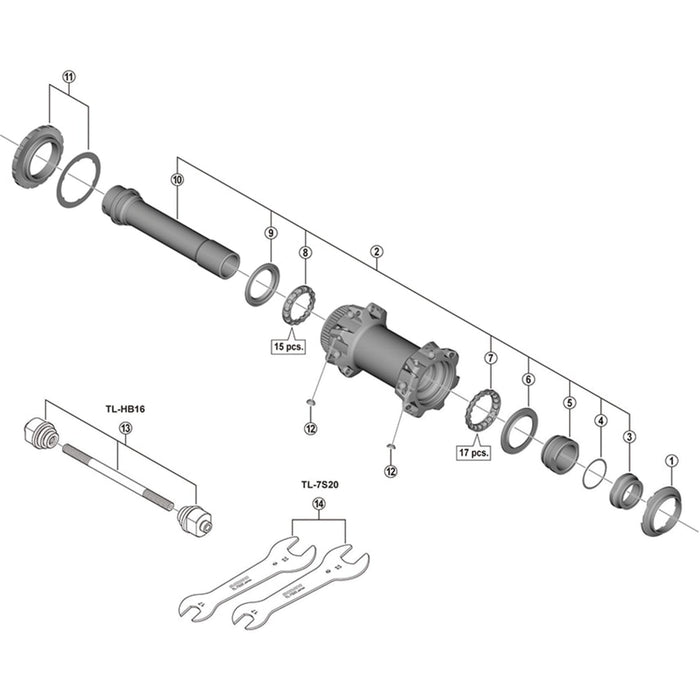 Shimano HB-MT900-BS complete hub axle, 110 mm