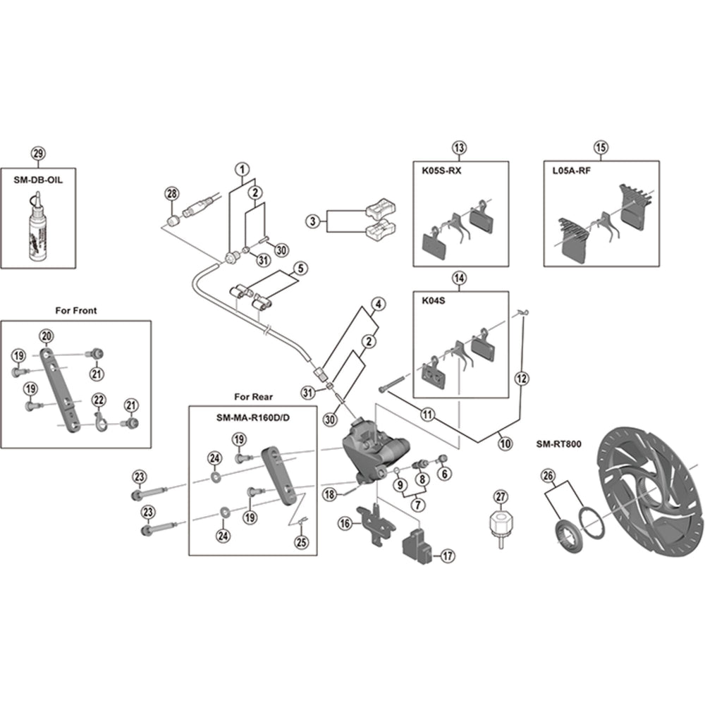 Shimano BR-M9000 pad axle and snap retainer