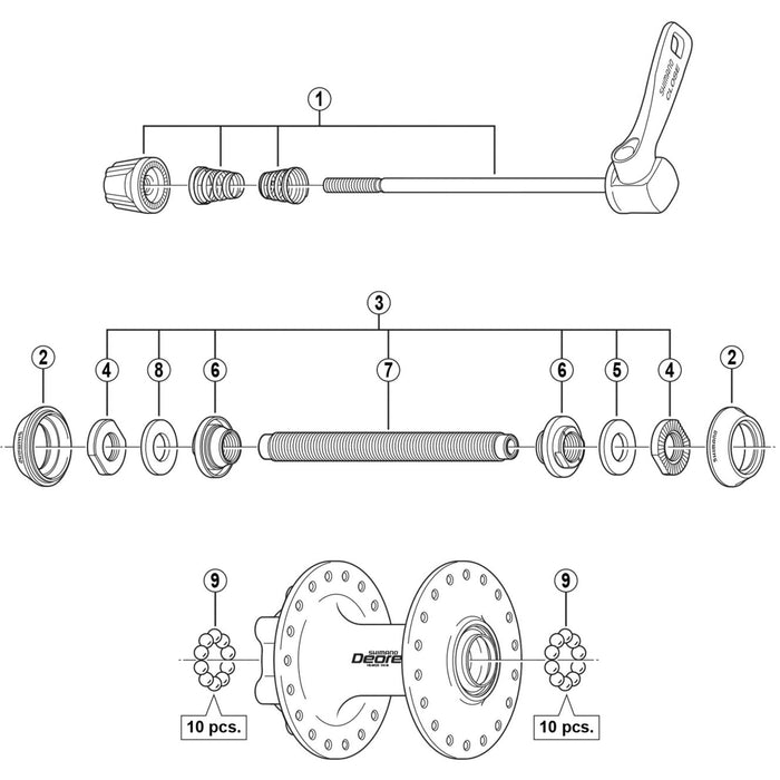 Shimano HB-M525 complete axle assembly M10 108 mm