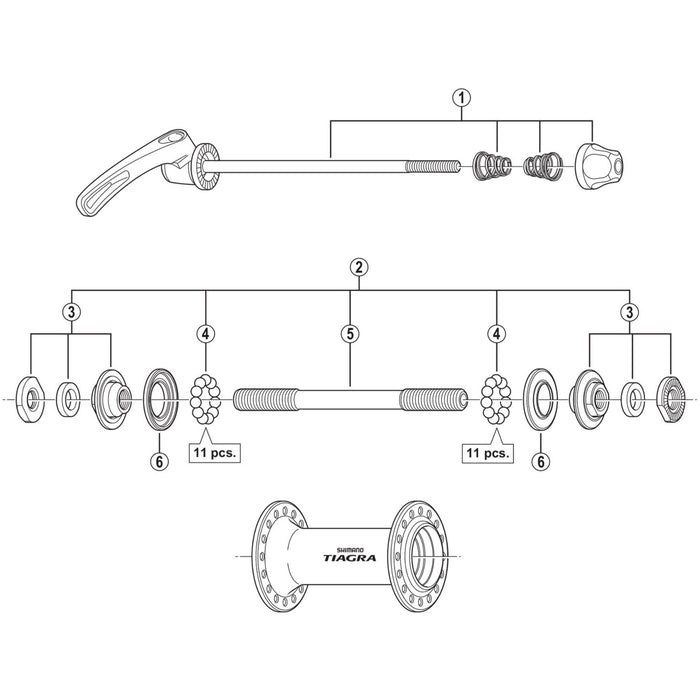 Shimano HB-4500 complete hub axle - 108 mm