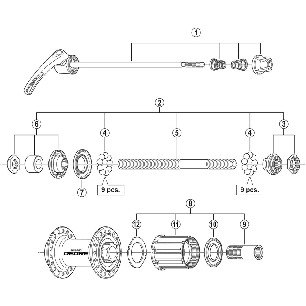 Shimano FH-T610 complete hub axle, 146 mm