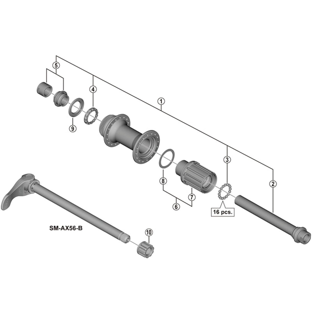 FH-MT400-B complete hub axle, 148 mm