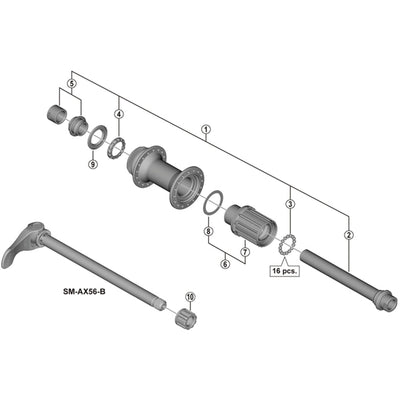 FH-MT400-B complete hub axle, 148 mm