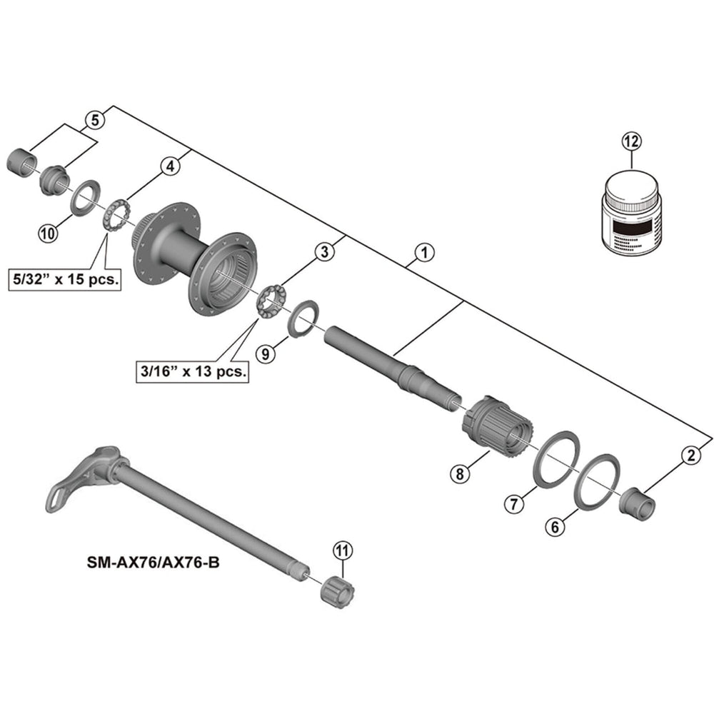 Shimano FH-MT510 complete hub axle, 142 mm