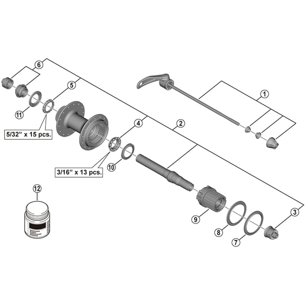 Shimano FH-MT500 complete hub axle, 146 mm
