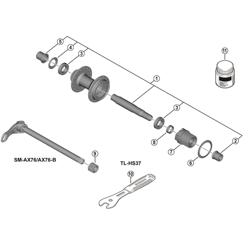 Shimano FH-MT410 complete hub axle