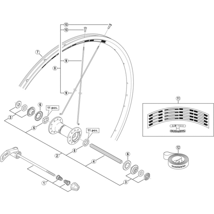 Shimano WH-R501-F complete hub axle, 108 mm