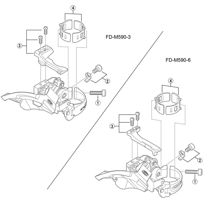 Shimano FD-M590 stroke adjuster screws and plate, M4 x 8.5 mm