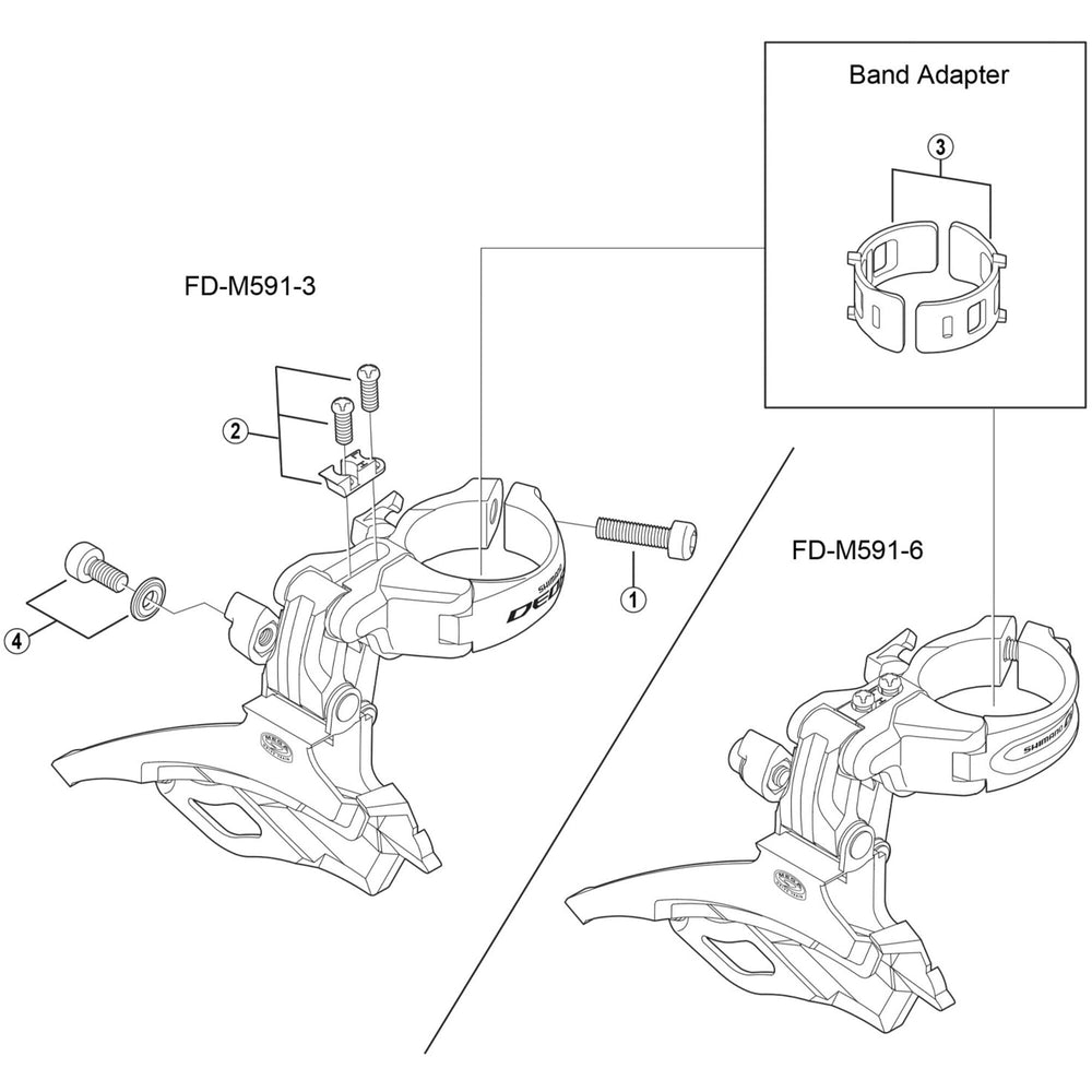 Shimano FD-M591 stroke adjuster screws and plate, M4 x 10 mm
