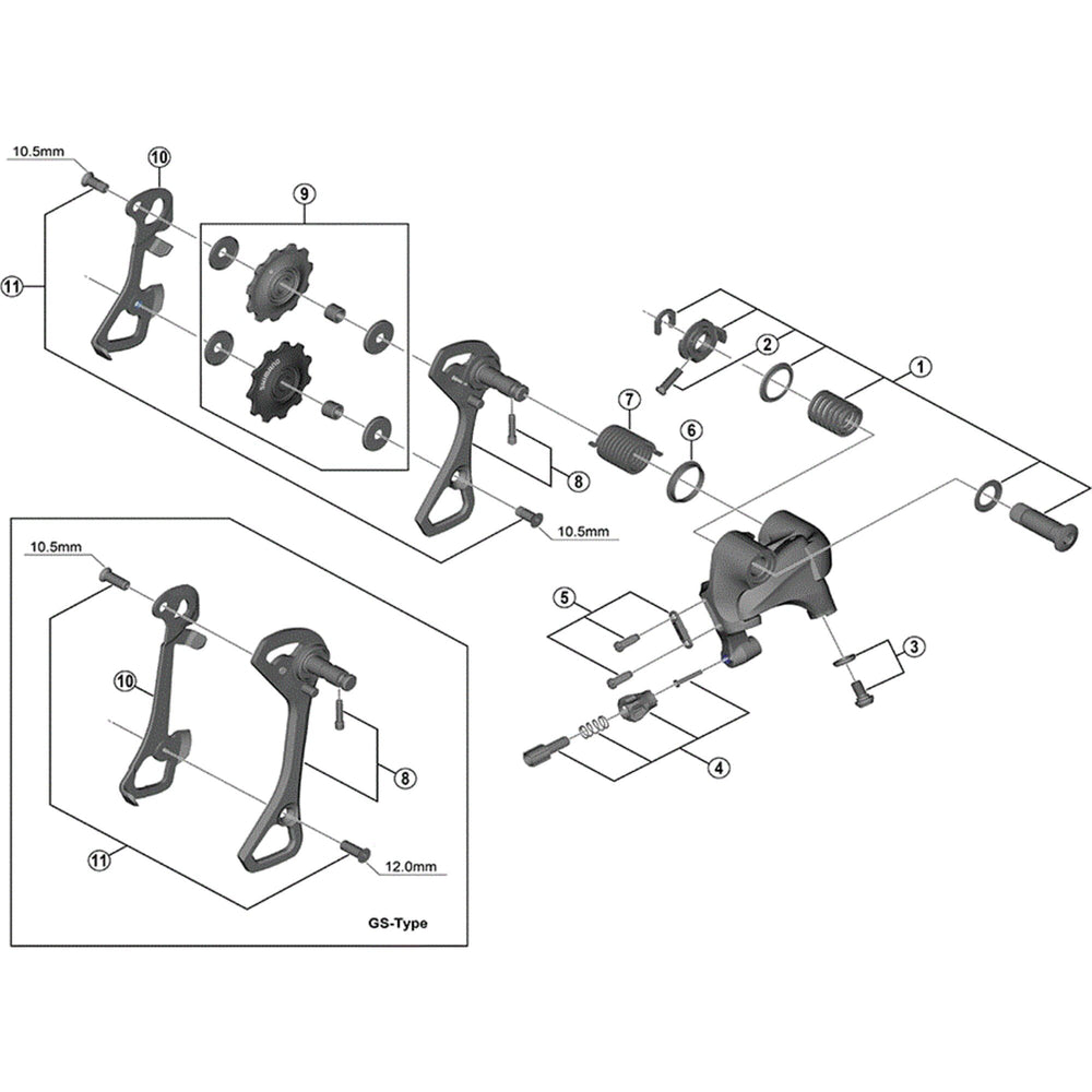Shimano RD-6800 stroke adjusting screws, M4 x 11.5 mm and plate