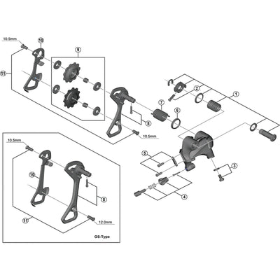 Shimano RD-6800 stroke adjusting screws, M4 x 11.5 mm and plate