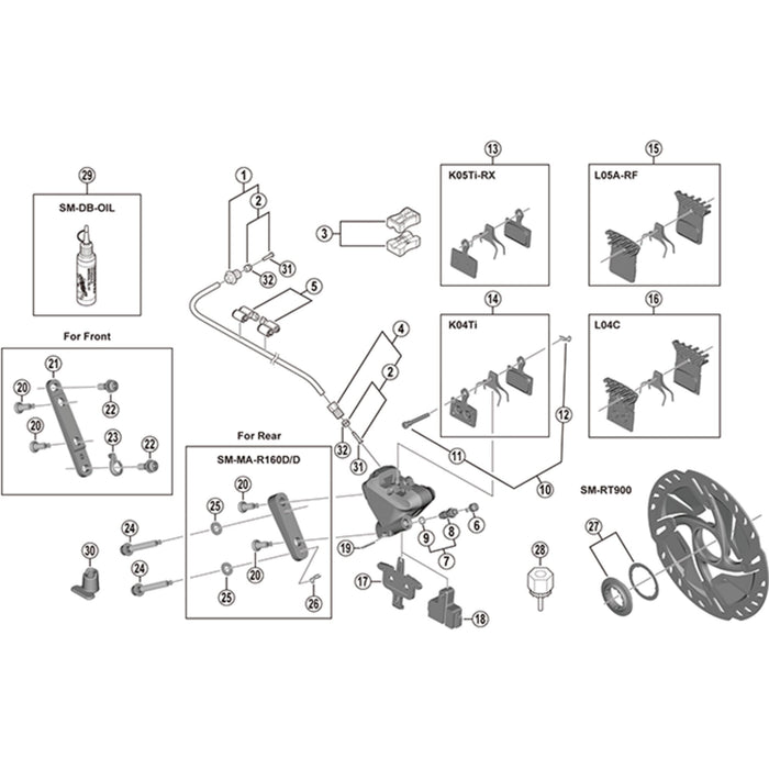Shimano BR-R9170 pad axle and snap retainer