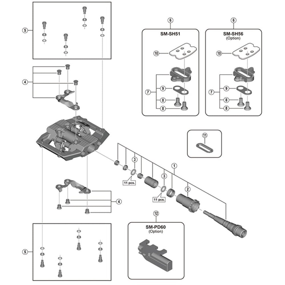 Shimano PD-GR500 pin and spacers, pack of 9