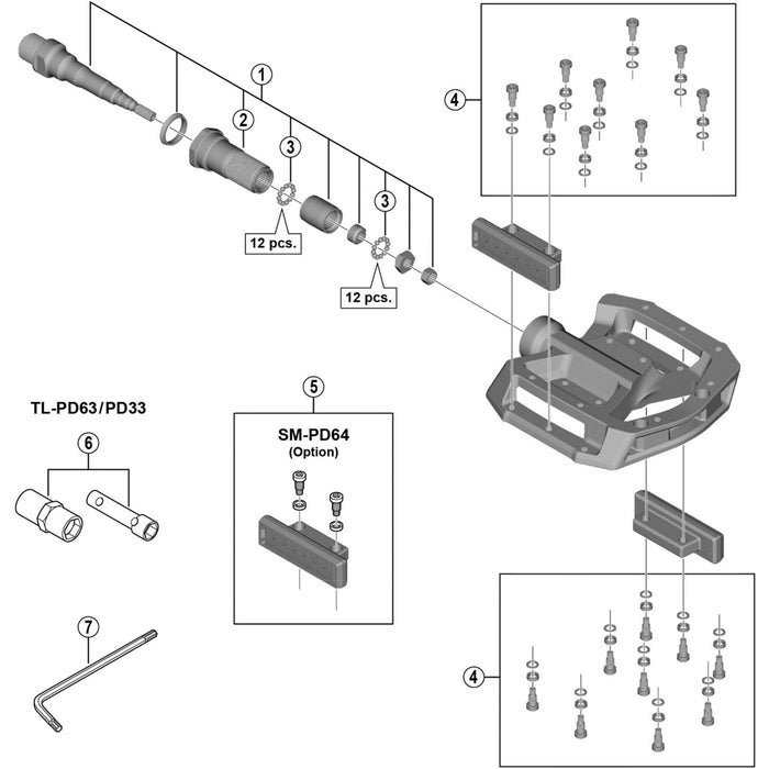 Shimano PD-GR500 pedal axle assembly, left hand