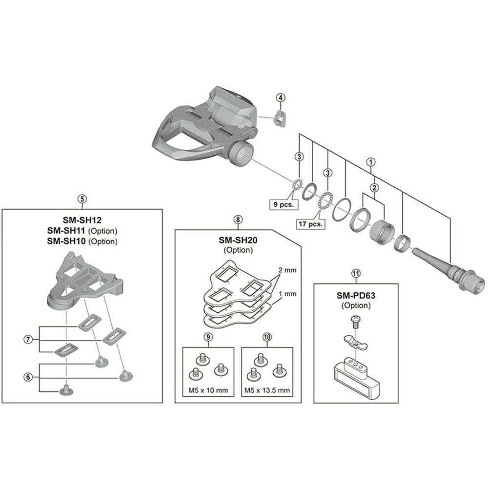 Shimano PD-R9100 pedal axle assembly, left hand