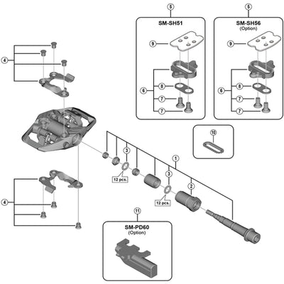 Shimano PD-MX70 pedal axle assembly, right hand