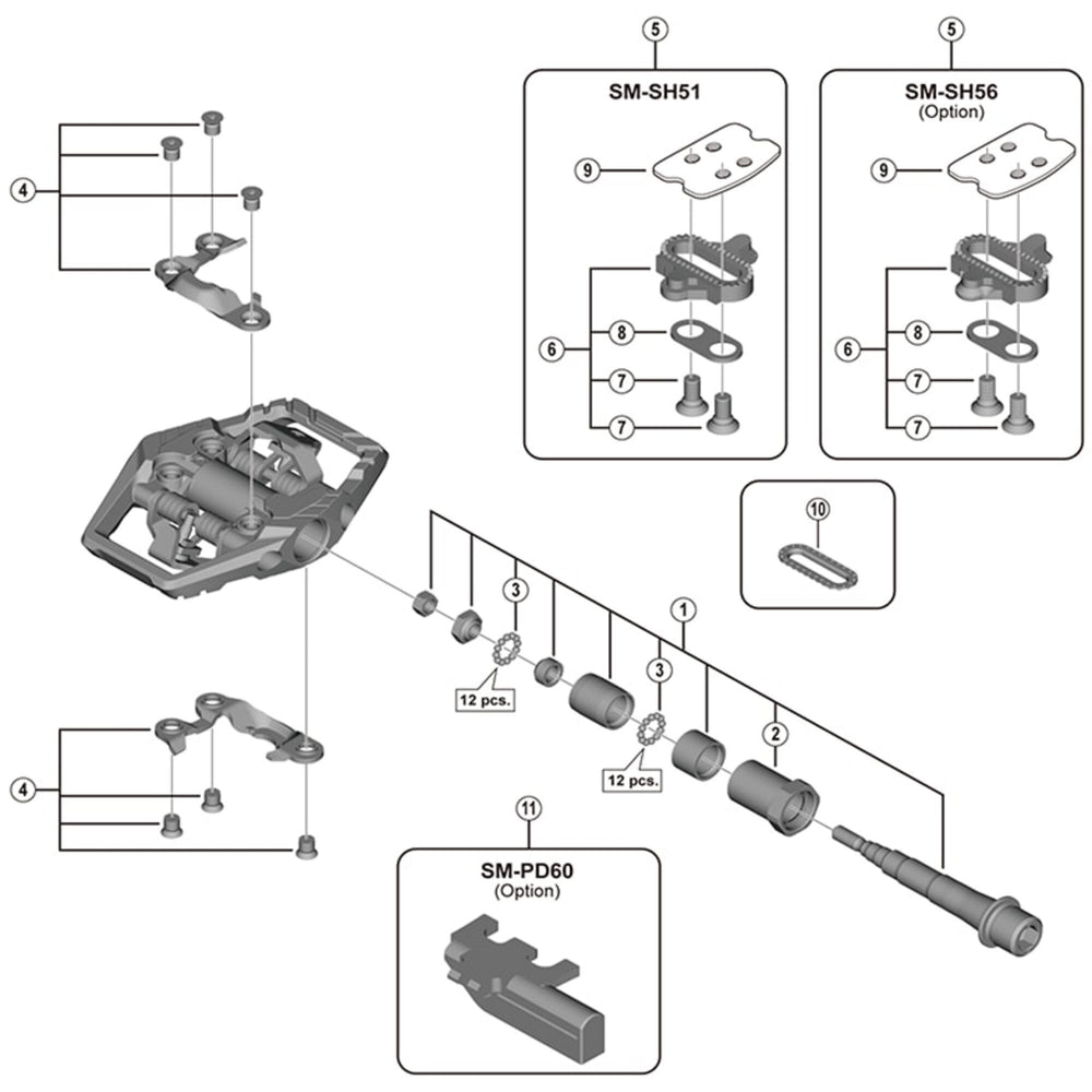 Shimano PD-M8120 pedal axle assembly, right hand